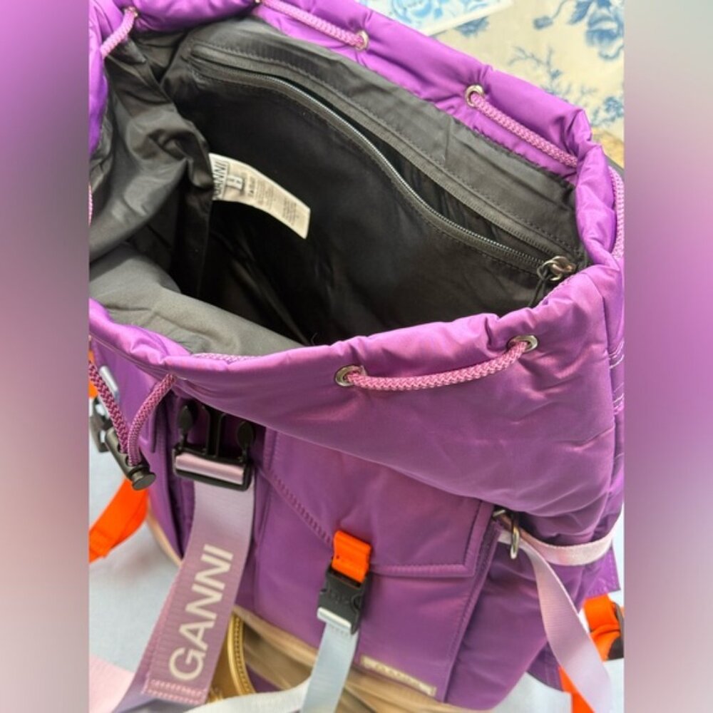 🆕 GANNI 🧿 NWT Recycled Tech Backpack, Purple Wine & Orange, Baby Blue - Picture 13 of 13